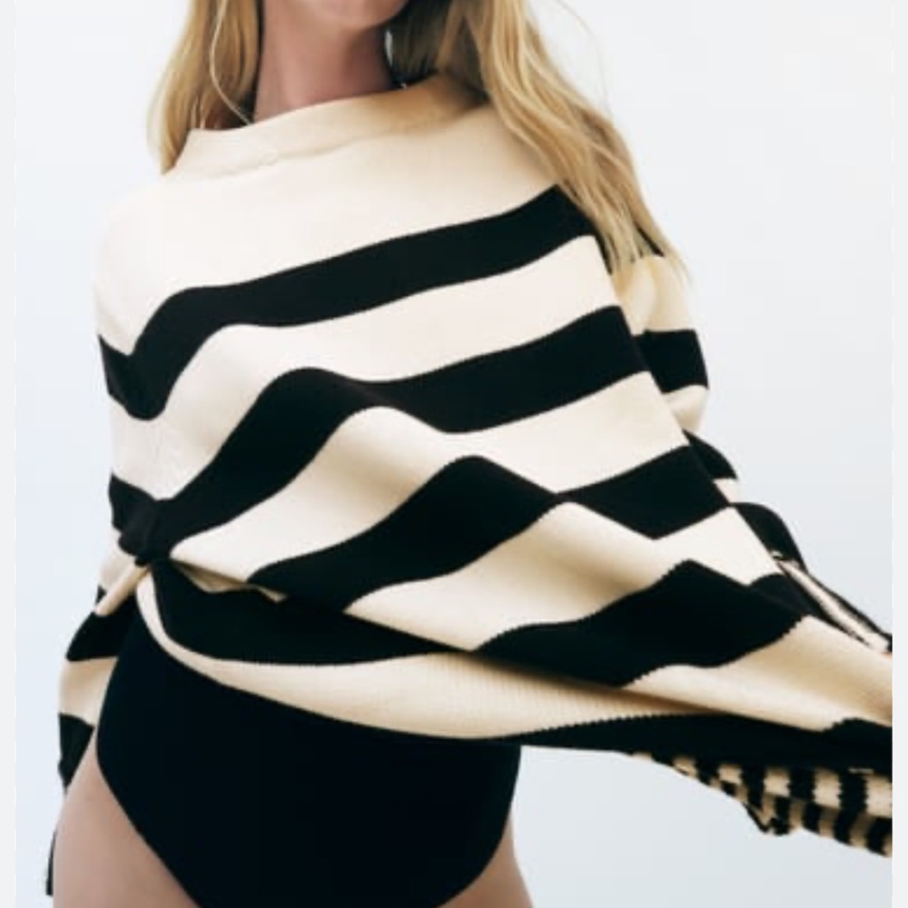 Zara Black and Cream Striped Sweater